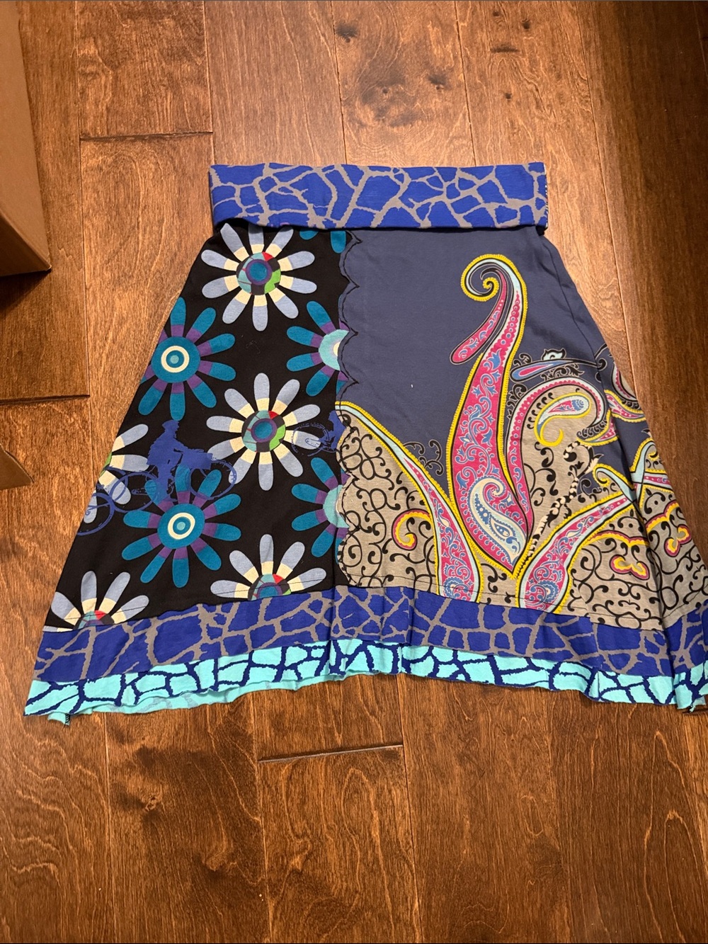 Bohemian Patchwork A-Line Skirt - Blue & Black